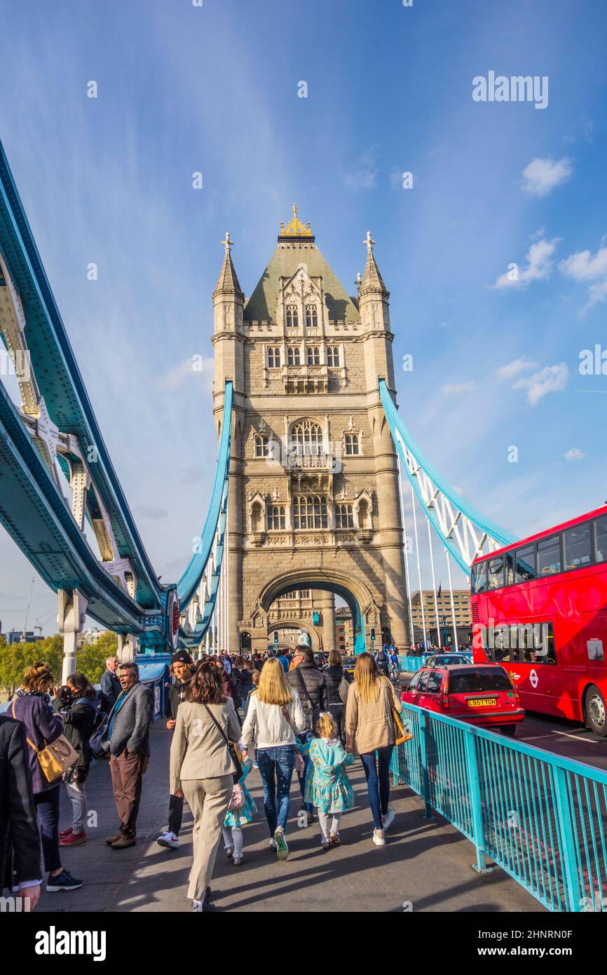 people cross the river at Tower bridge in the afternoon Stock Photo