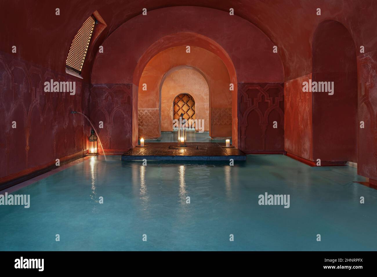 Turkish baths with vaporous blue salt water, oil lamps and water jets