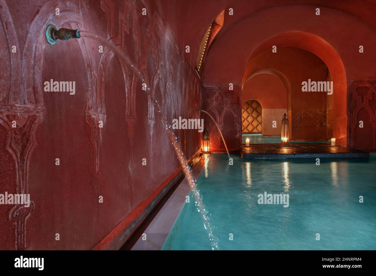 Turkish baths with vaporous blue salt water, oil lamps, water jets and
