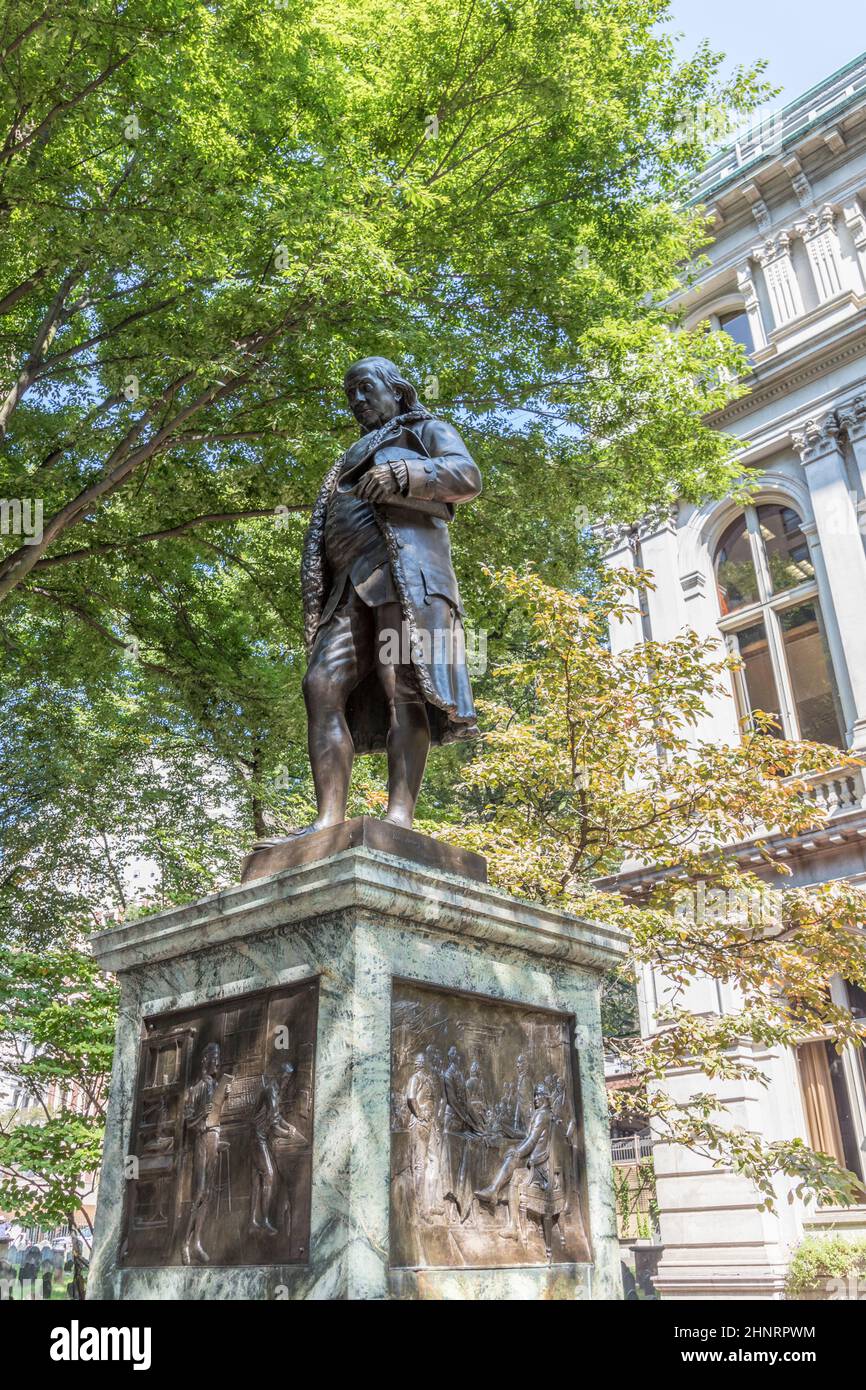 Benjamin Franklin statue by Richard Saltonstall Greenough, outside the Old City Hall in historic Boston Stock Photo