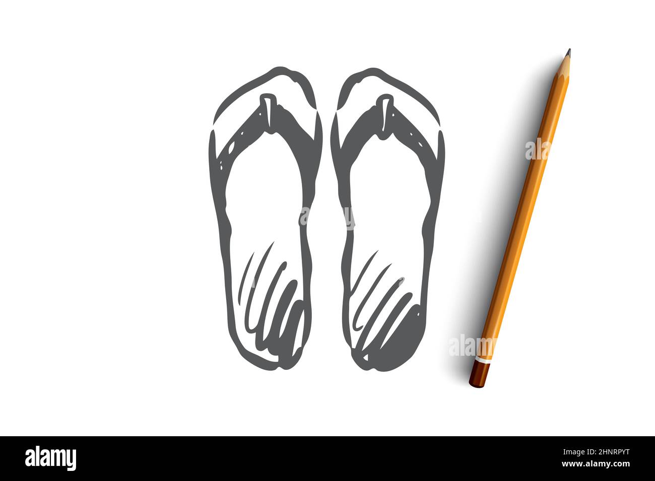 Flip-flops, shoes, footwear, summer, beach concept. Hand drawn pair of