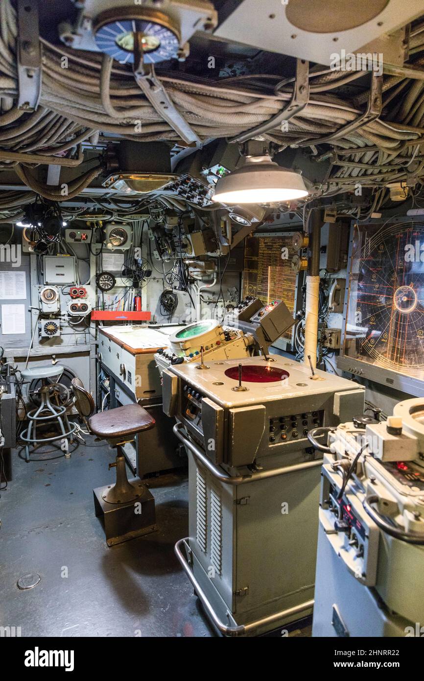 : inside the navy ship USS cassin young DD 793 in the wharf in Boston ...