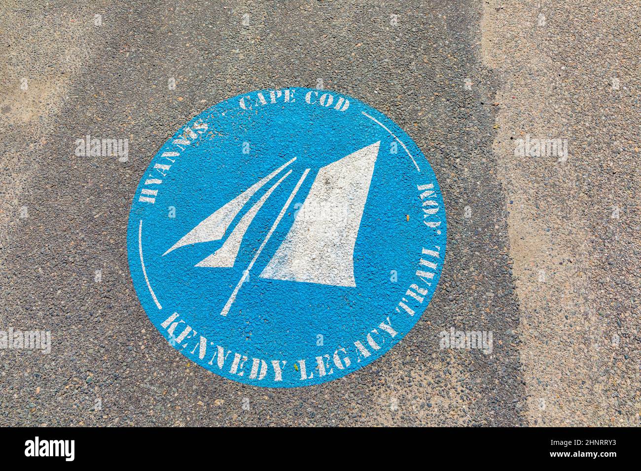 sign for Hyannis Kennedy legacy trail in Barnstable, USA.  In 1961 kennedy signed the Cap Cod national seashore act Stock Photo