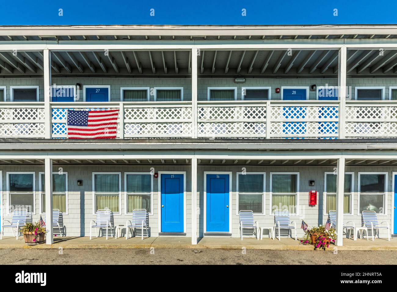 facade of typical american Motel at the beach Stock Photo