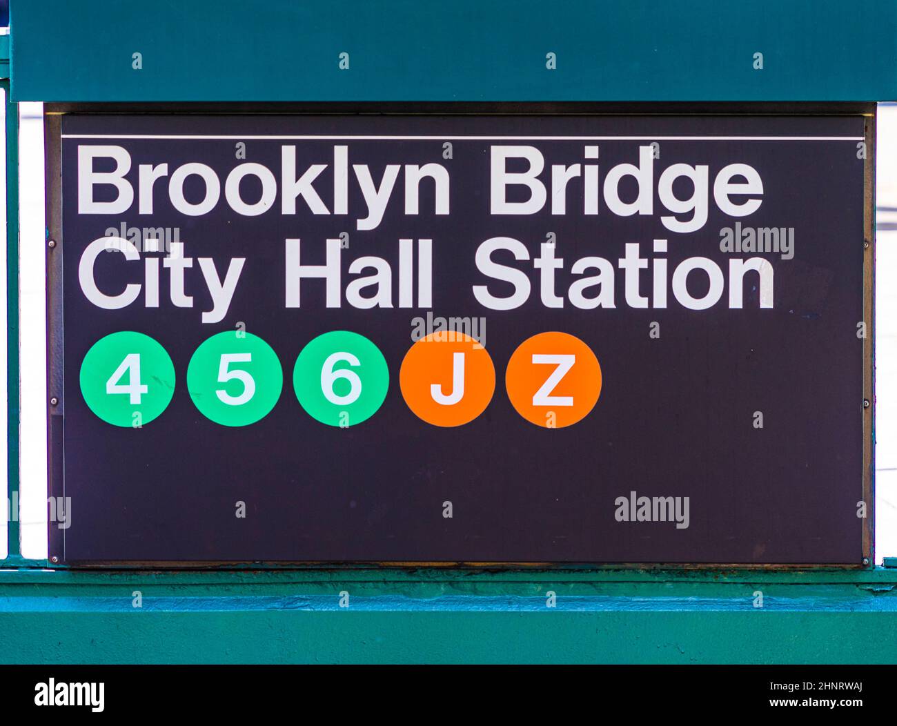 entrance for metro City Hall Station and Brooklyn Bridge with line 4,5,6,j,z downtown Manhattan, New York, USA Stock Photo