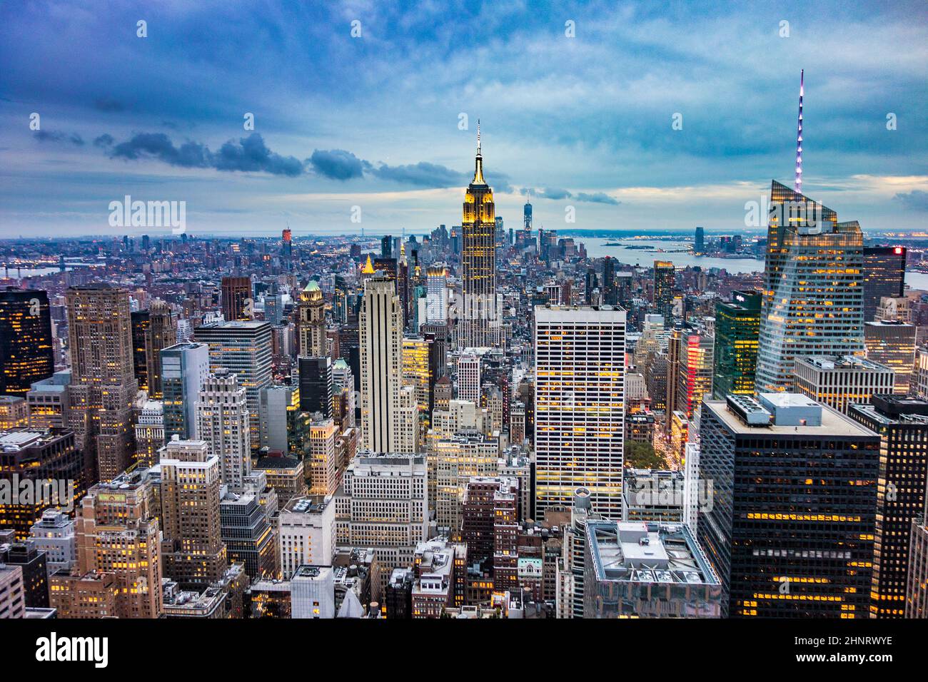 skyline of New York by night Stock Photo