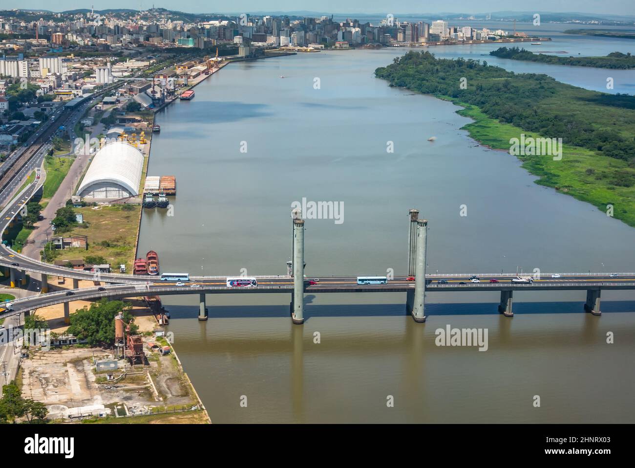 aerial view of Porto Alegre, bridge Guaiba in Brazil Stock Photo