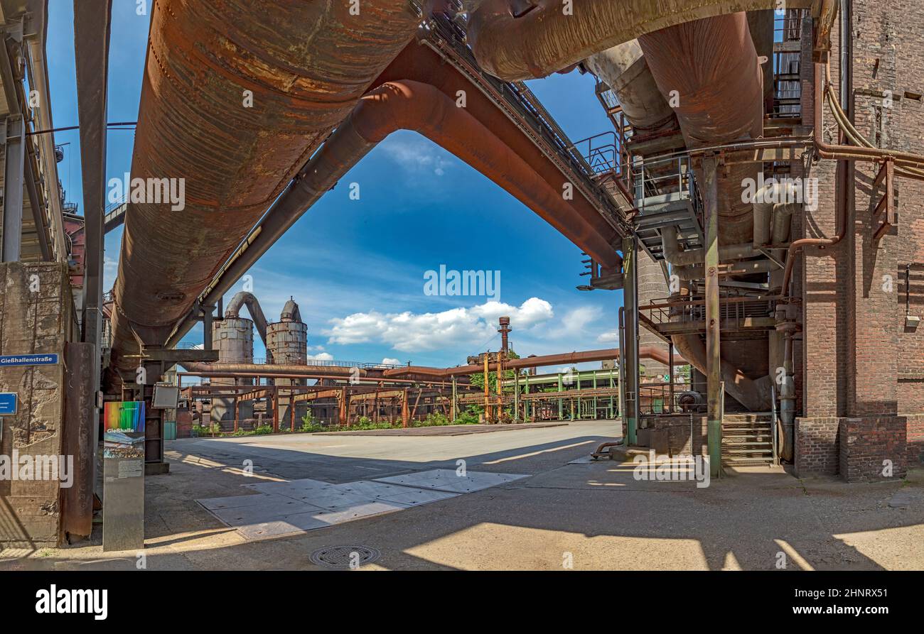 Disused blast furnace plant in Duisburg, Ruhr area district industry ruins Stock Photo