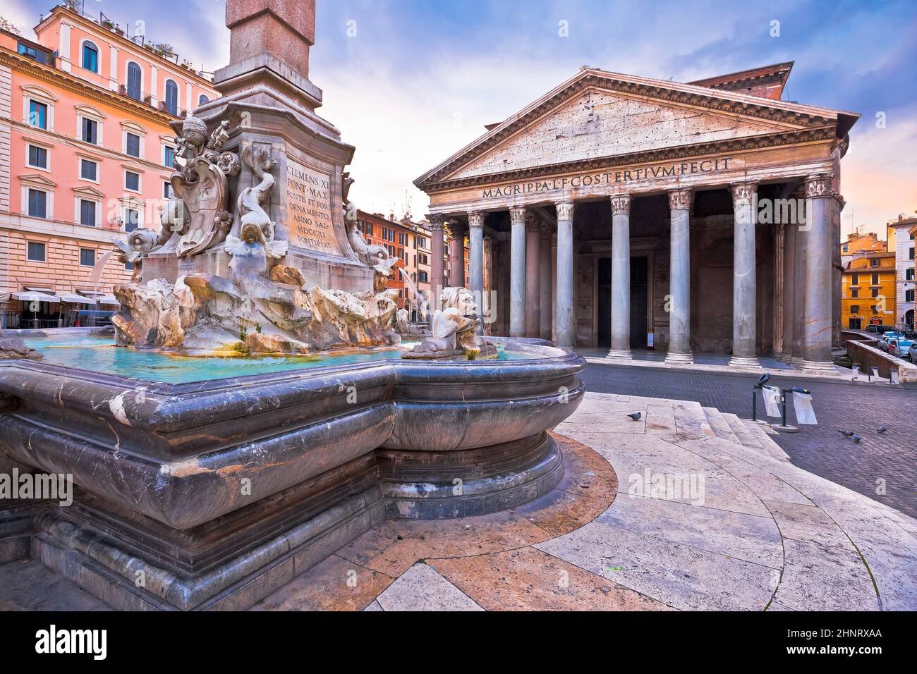Pantheon ancient landmark in eternal city of Rome dramatic sky view, Eternal city of Rome Stock Photo