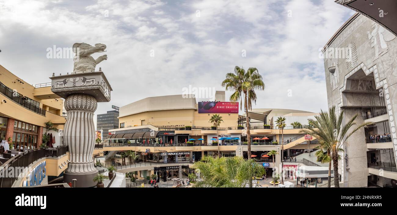 Hollywood and Highland Complex with shops and restaurants and famous elephants Stock Photo