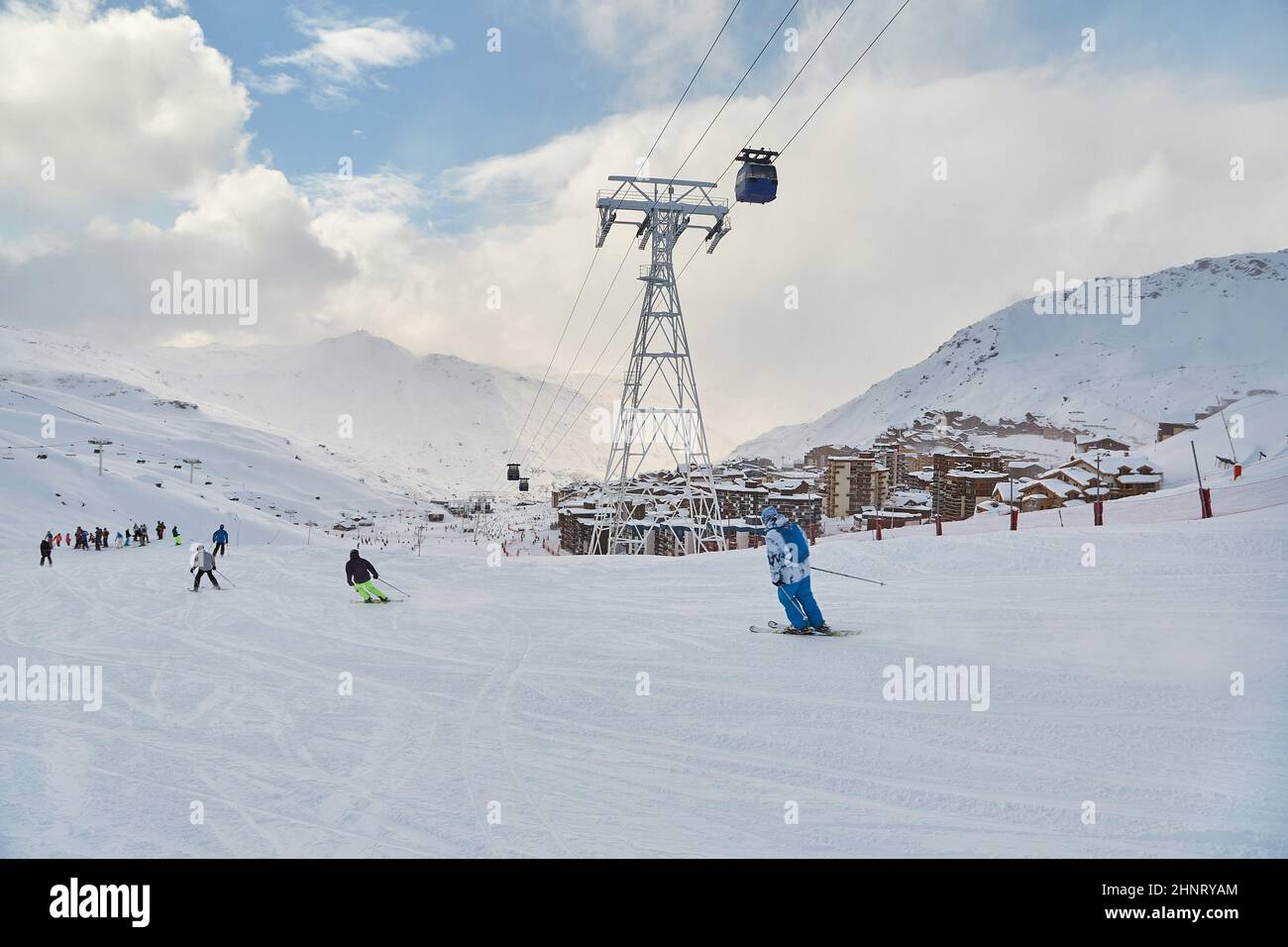 Skiing slopes, with many people Stock Photo