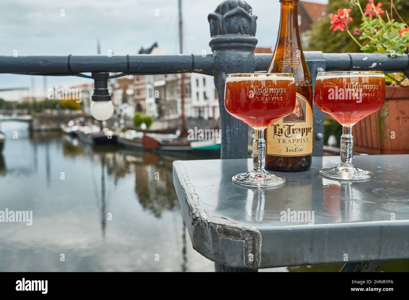 Trappist beer poured in a glass in The Netherlands Stock Photo