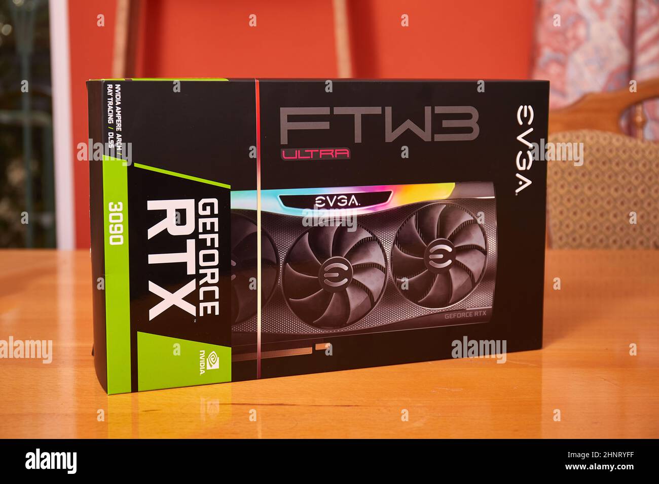 EVGA Geforce RTX 3090 Nvidia GPU box Stock Photo