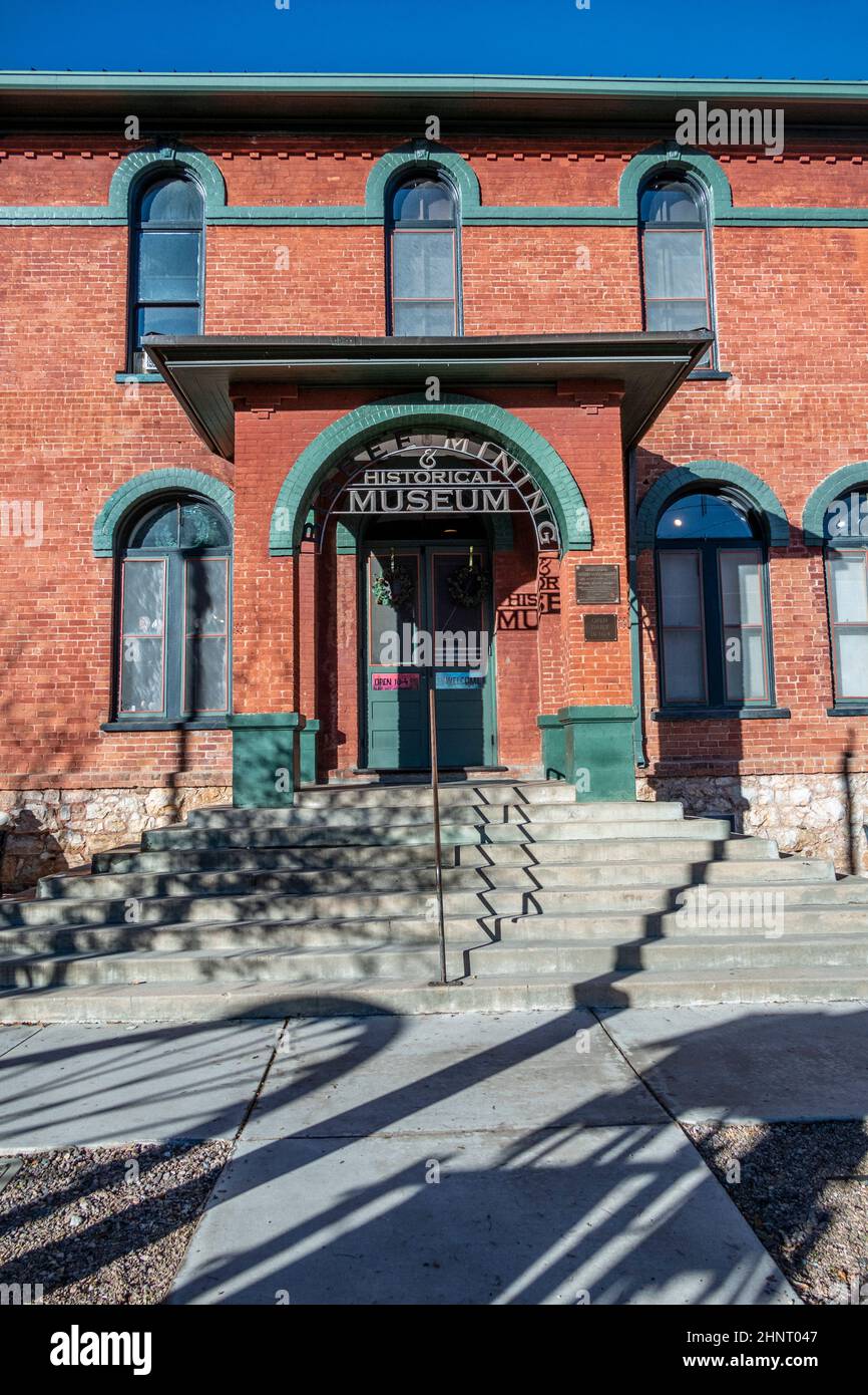 Entrance of Bisbee Mining historical Museum on a clear day at the edge of Bisbee, Arizona Stock Photo