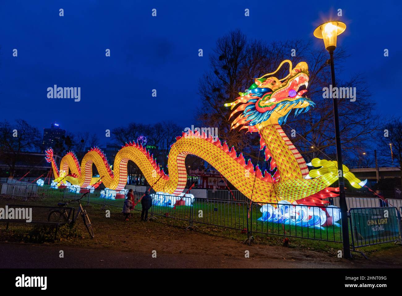 CHINA LIGHT-FESTIVAL at Cologne Zoo with many animals made of light bulbs and chinese light techniques. Stock Photo