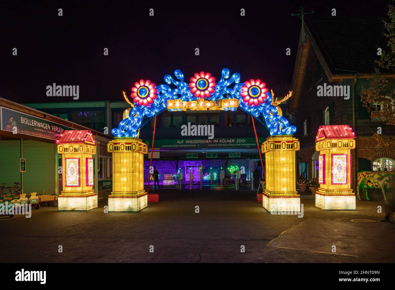 CHINA LIGHT-FESTIVAL at Cologne Zoo with many animals made of light bulbs and chinese light techniques. Stock Photo