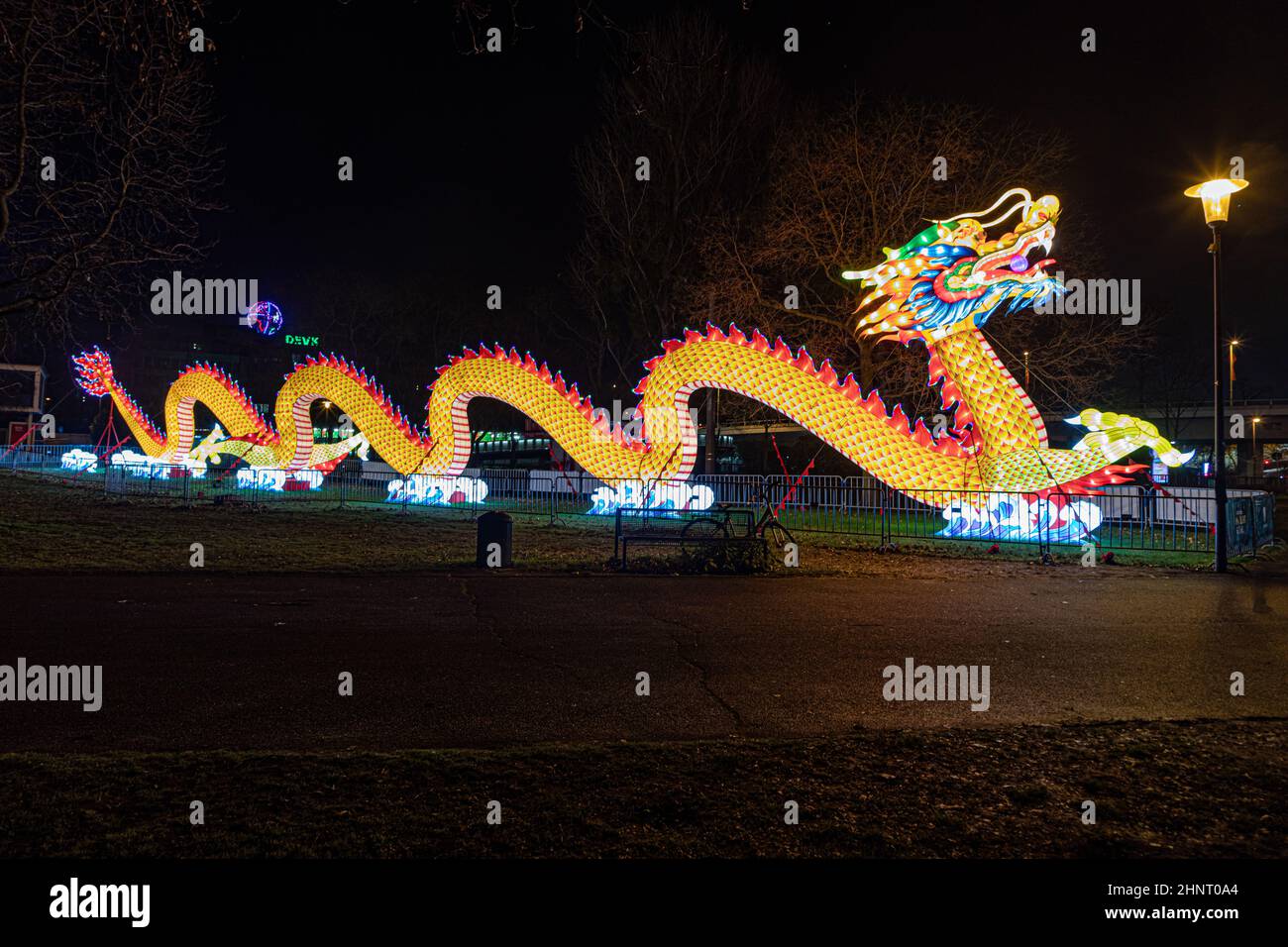 CHINA LIGHT-FESTIVAL at Cologne Zoo with many animals made of light bulbs and chinese light techniques. Stock Photo
