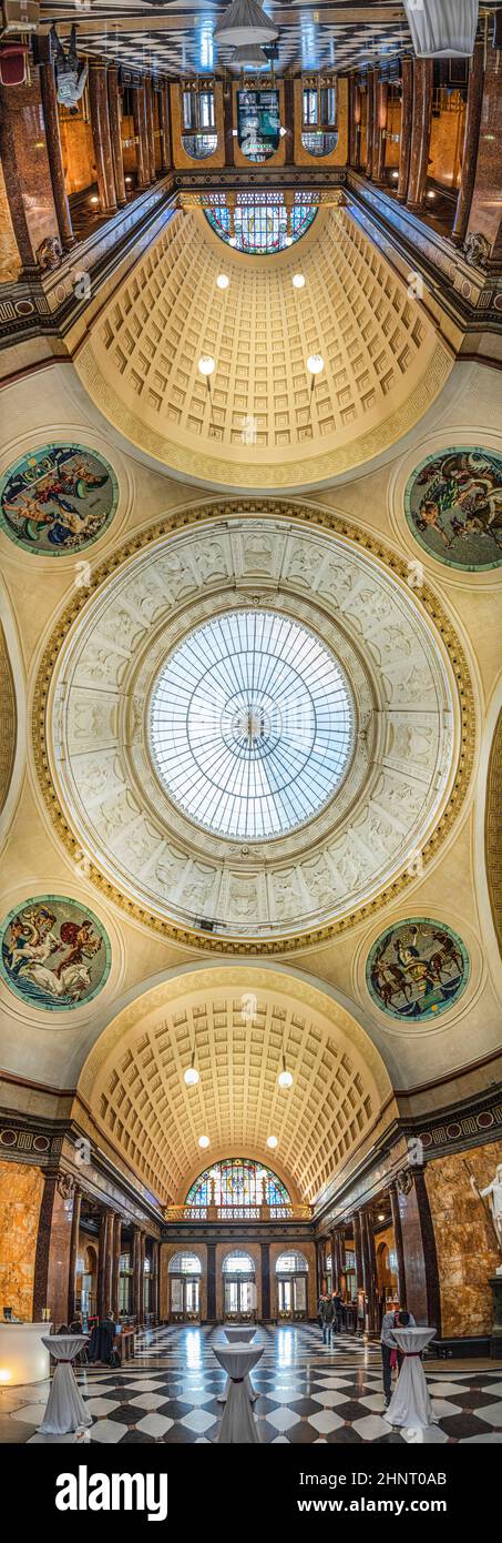 inside the Wiesbaden casino with famous art nouveau ceiling in the entrance hall Stock Photo