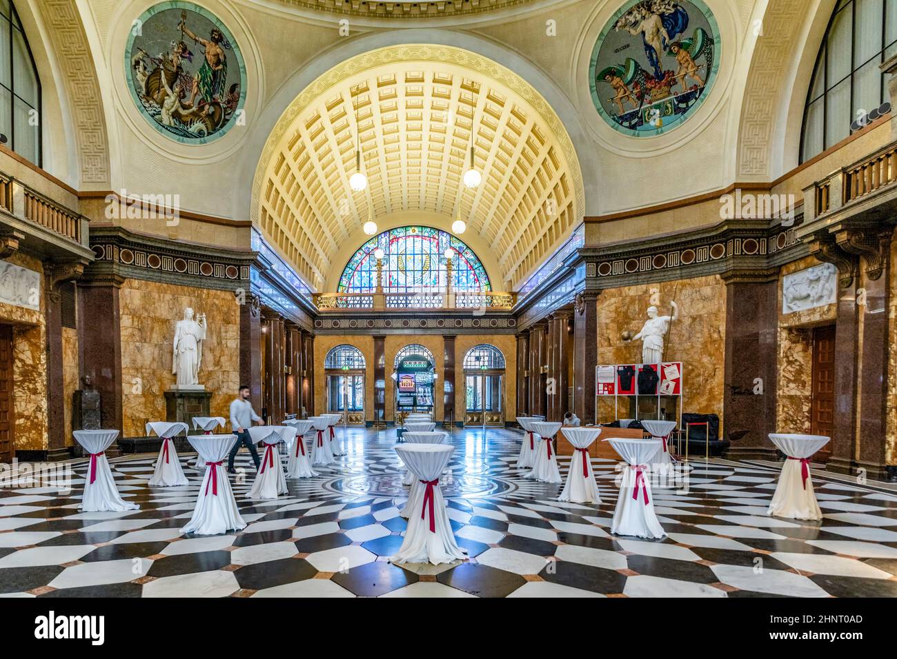 inside the Wiesbaden casino with famous art nouveau ceiling in the entrance hall Stock Photo