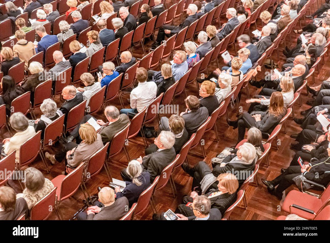 spectator wait for performance of Moscow Philharmonic Orchestra with george Li at the piano. Stock Photo