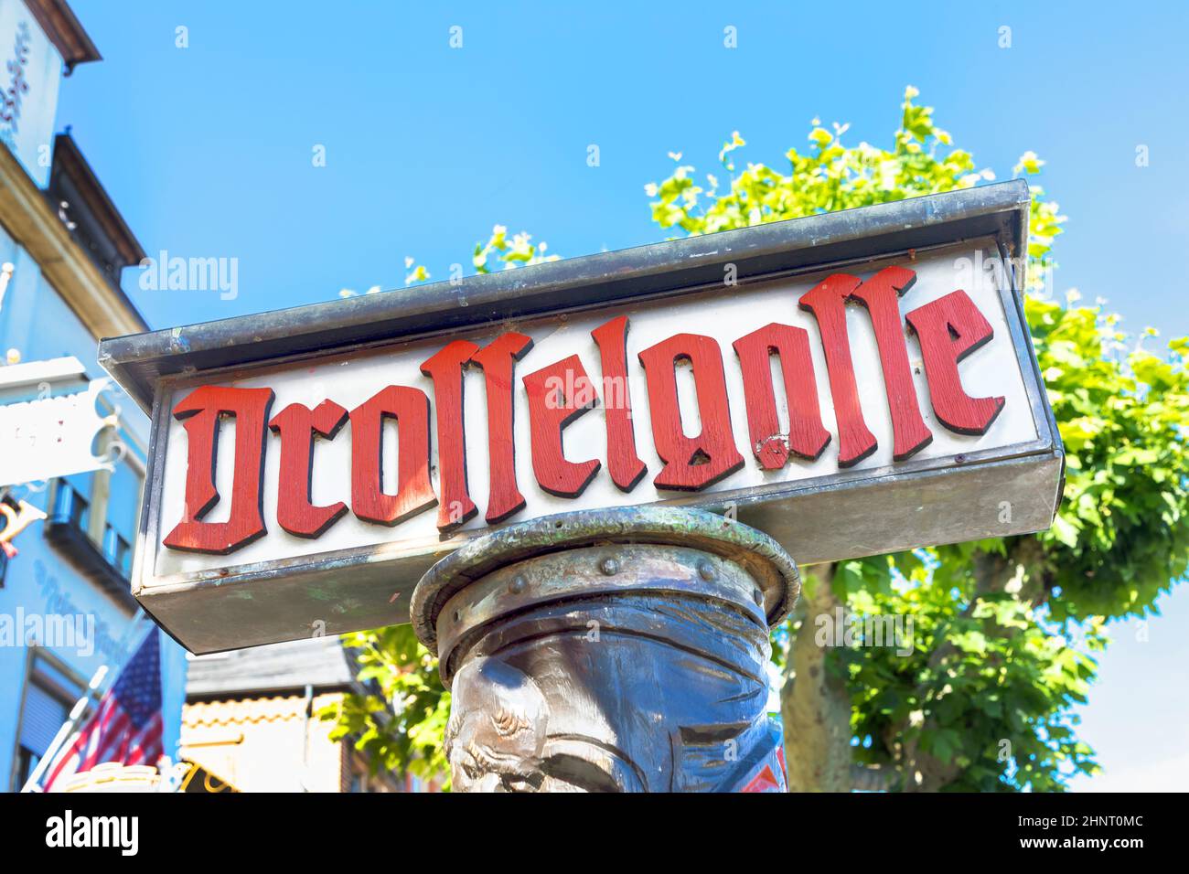 scenic signage of world famous Drosselgasse in Ruedesheim Stock Photo