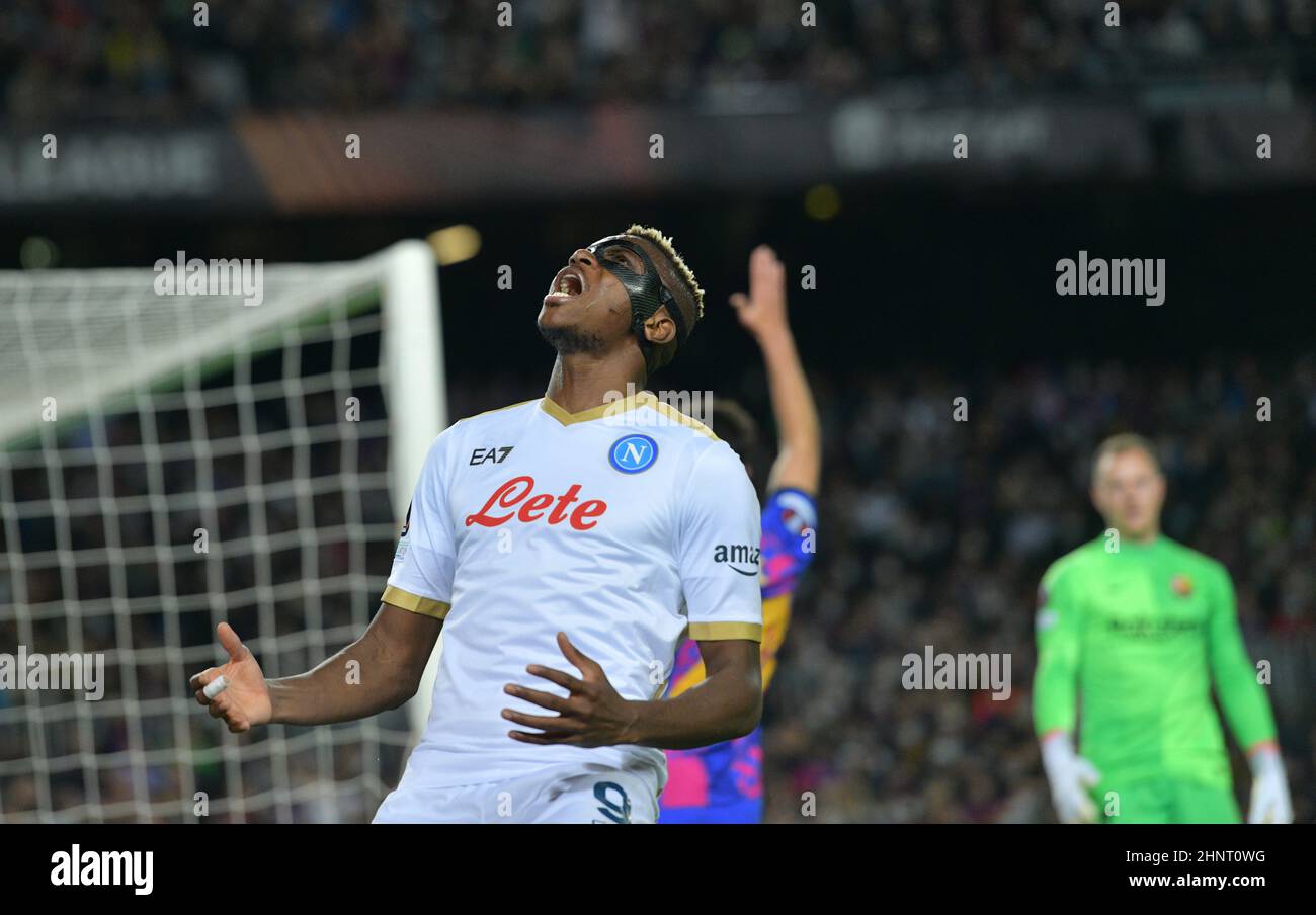 Barcelona,Spain.17 February,2022.  (09) Victor Osimhen of Napoli during the Europa League match between FC Barcelona and SSC Napoli at Camp Nou Stadium. Credit: rosdemora/Alamy Live News Stock Photo