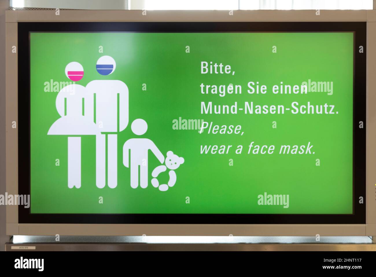 signage wear mask at Frankfurt airport because Corona close down Stock Photo Alamy