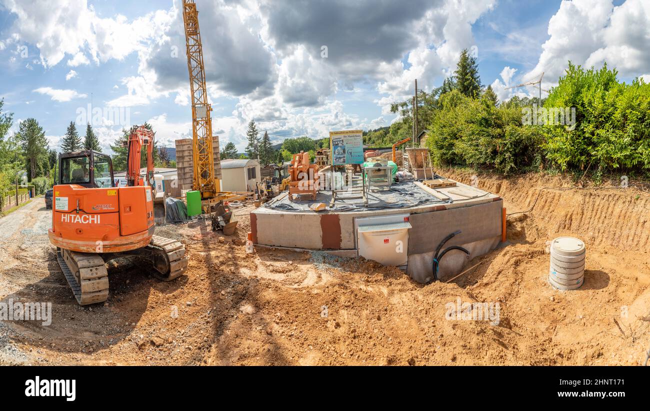 construction site of a one family house with raw bricks without exterior plaster Stock Photo