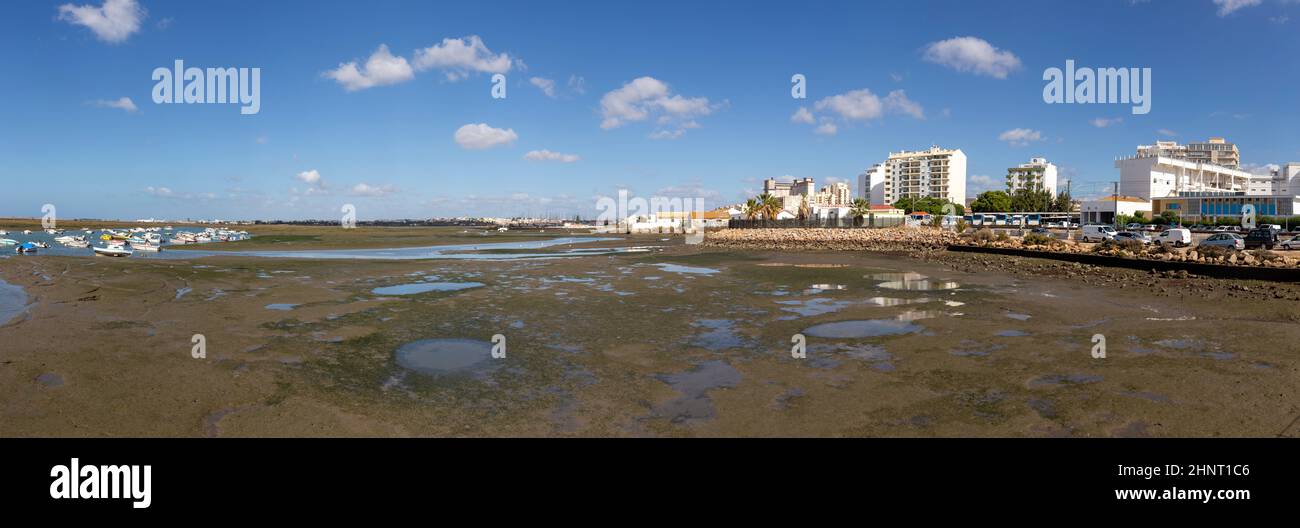 skyline of Faro in Portugal with marsh land Stock Photo