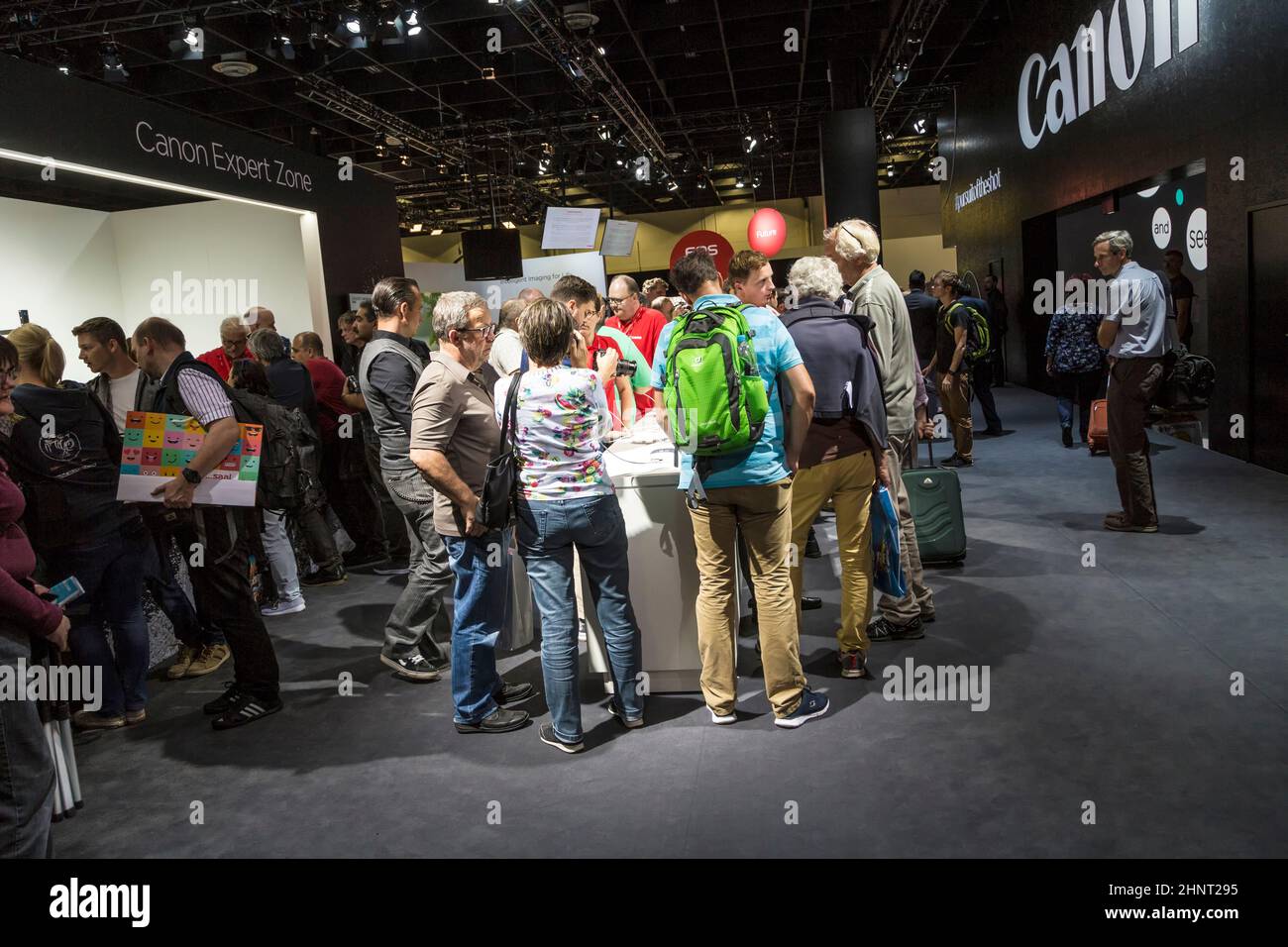 people enjoy looking for newest photographic equipment at the Photokina Stock Photo
