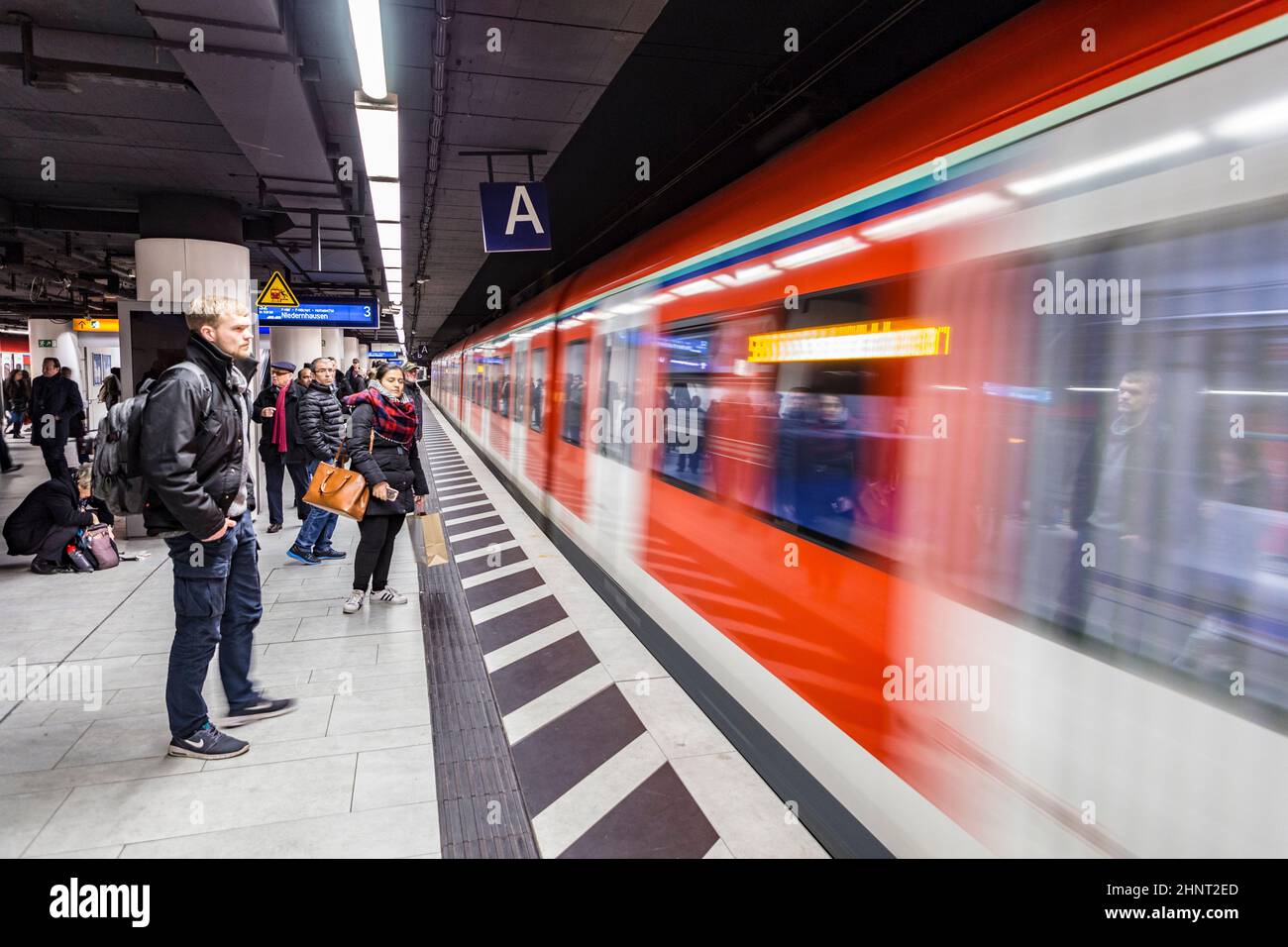 people wait for Subway train  in Frankfurt Stock Photo