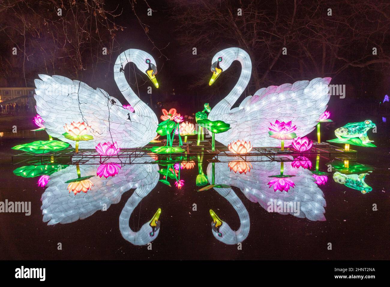 CHINA LIGHT-FESTIVAL at Cologne Zoo with many animals made of light bulbs and chinese light techniques. Stock Photo