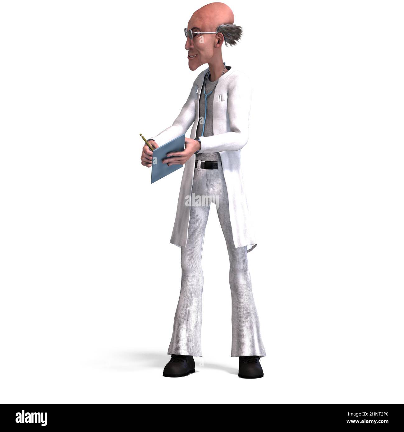 3D-illustration of a cute and funny mad scientist with todo list Stock Photo