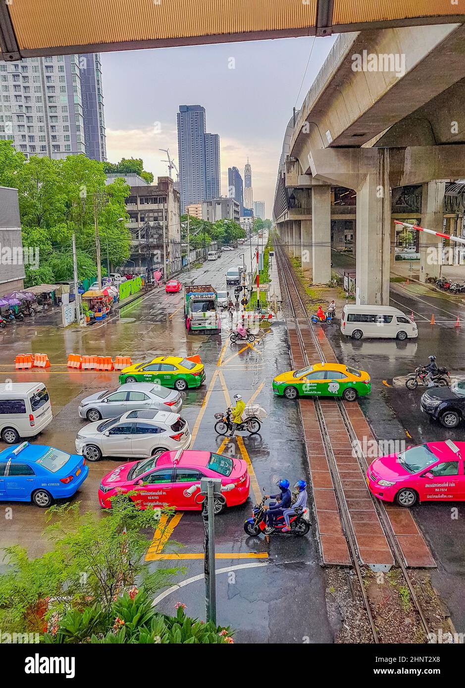 Rush hour big heavy traffic jam in busy Bangkok Thailand. Stock Photo