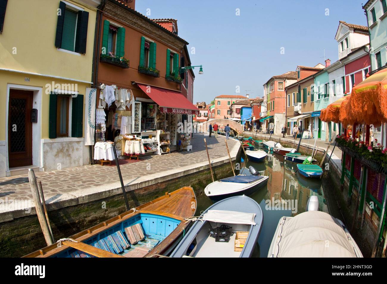 beautiful colored houses of the old fishermans  city Burano in the laguna of Venice Stock Photo