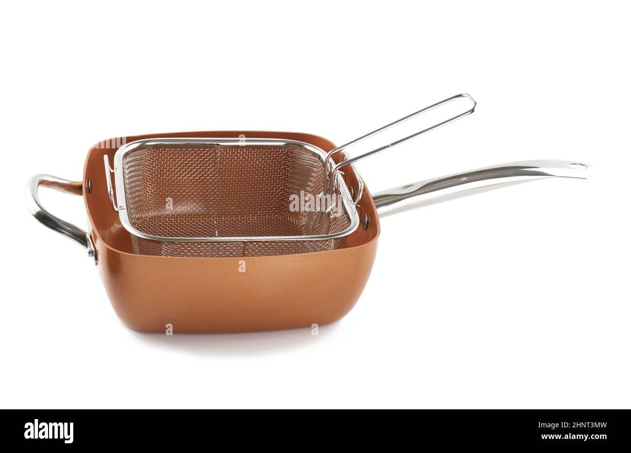copper deep frying pan on white background Stock Photo Alamy