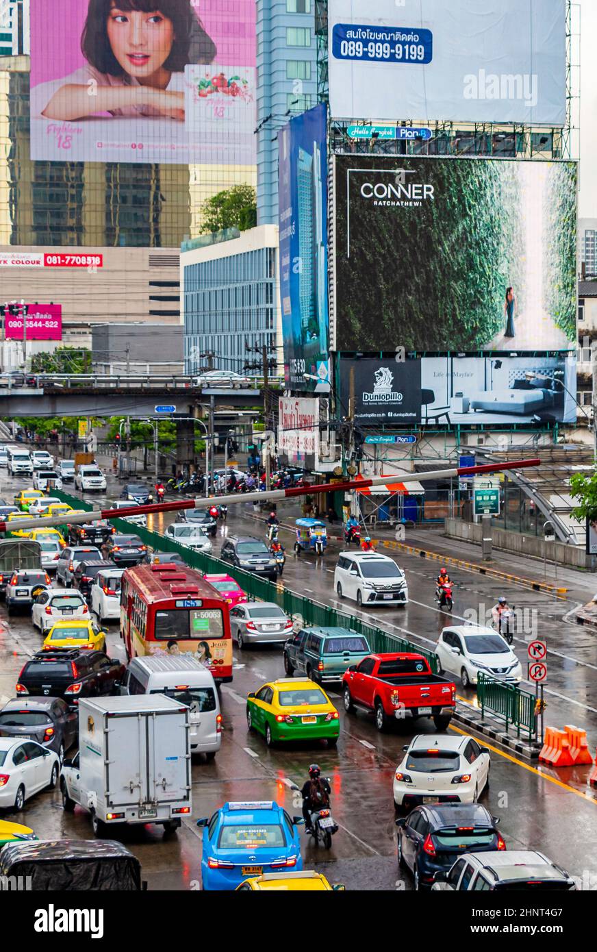 Rush Hour Big Heavy Traffic Jam In Busy Bangkok Thailand Stock Photo ...