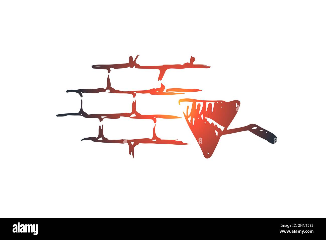 Stonemason, builder, mason, brick, wall concept. Hand drawn brick wall