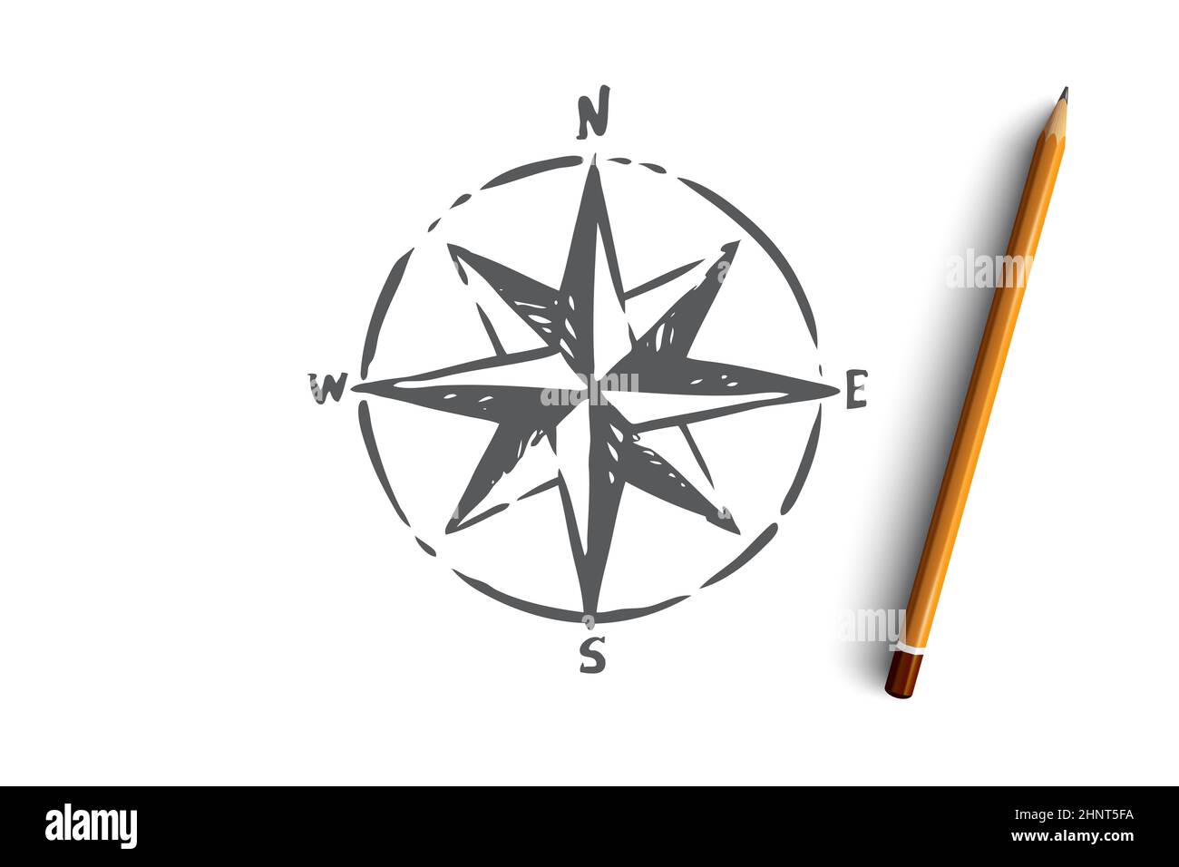 Windrose, navigation, compass, direction concept. Hand drawn symbol of