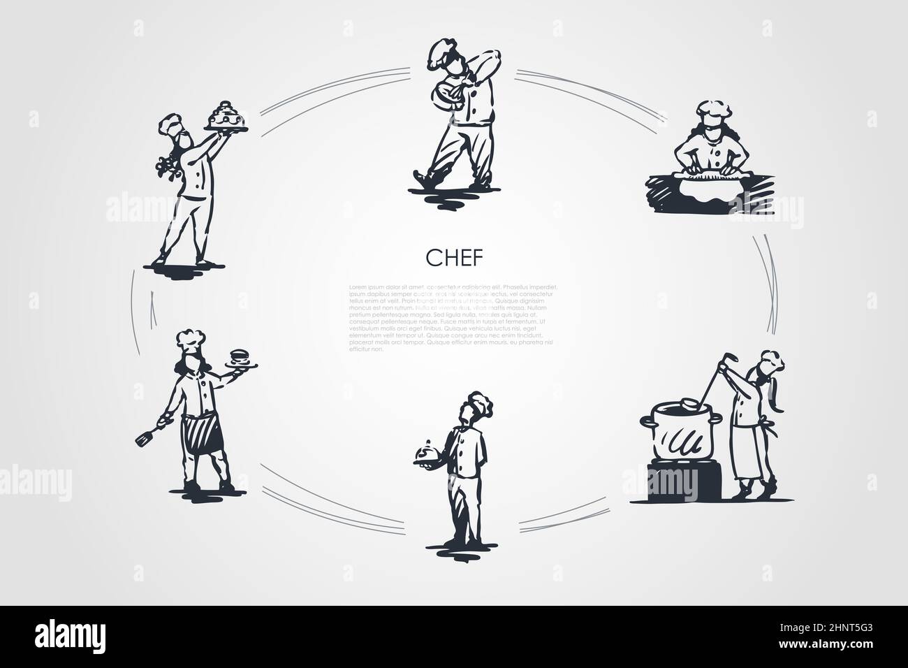 Chef - men and women in special uniform cooking, serving and presenting ...