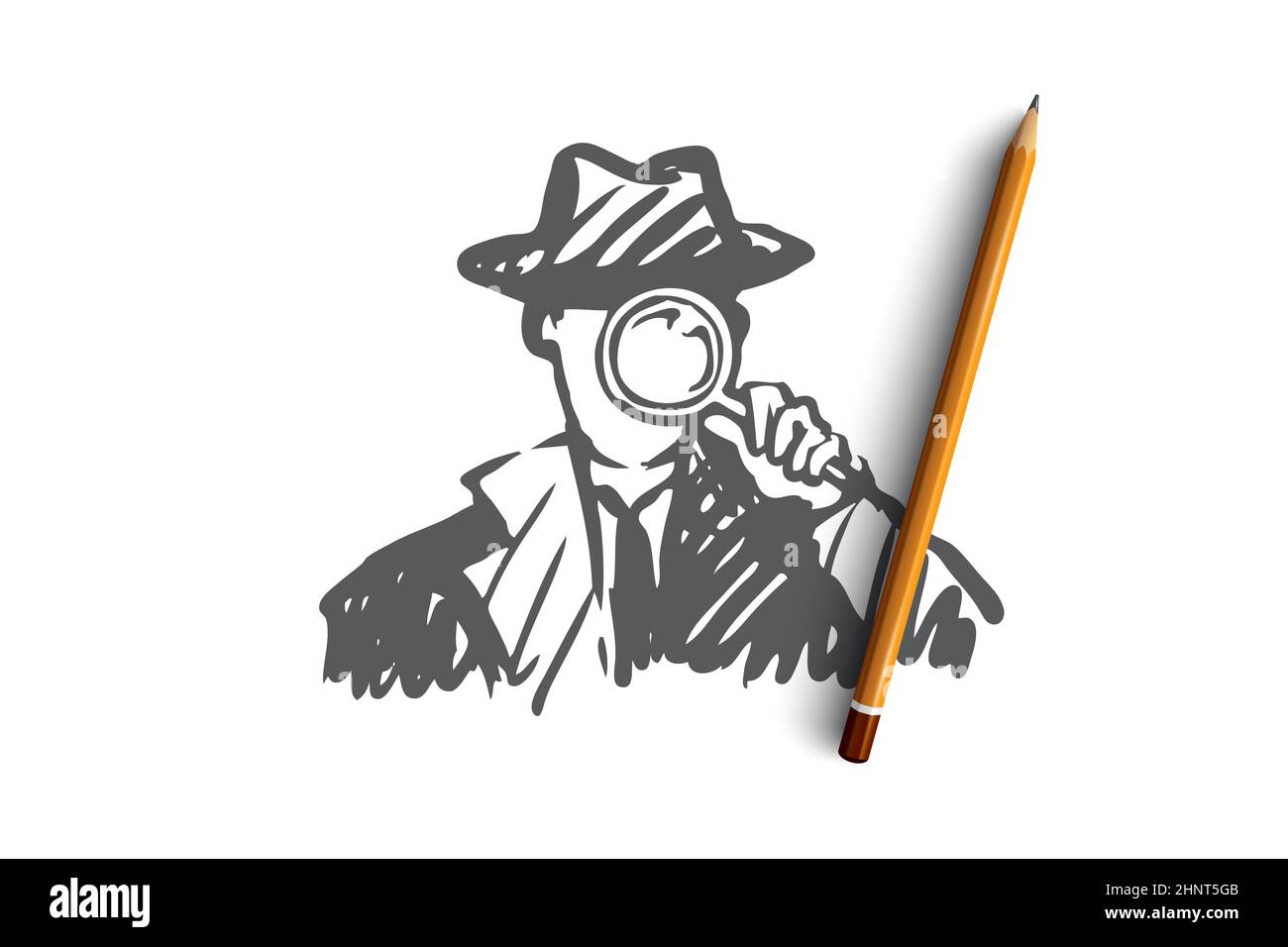 Sub Inspector Drawing Detective, weapon, magnifying glass, inspector concept. Hand drawn ...