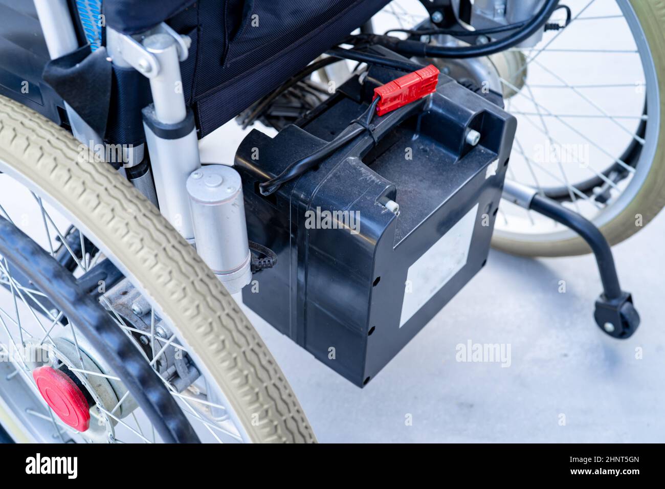 Battery of electric wheelchair for patient or people with disability people. Stock Photo