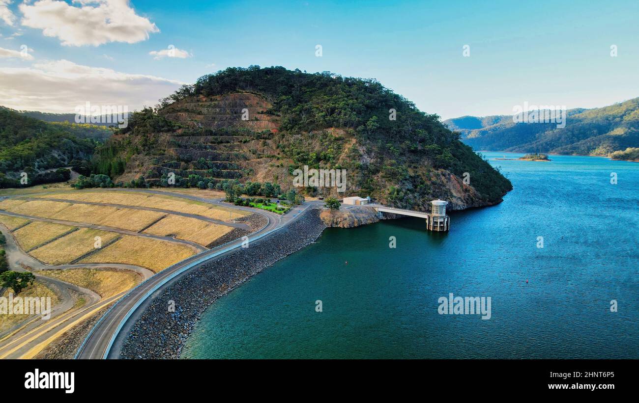 Lake Eildon hydro electric intake tower near the dam wall at Eildon