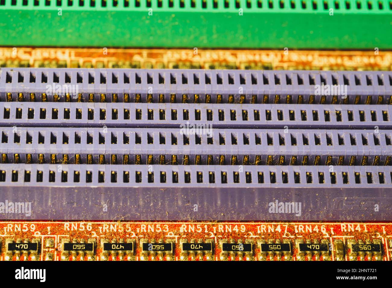 Memory slots on the motherboard close up. ram socket. connector on the ...