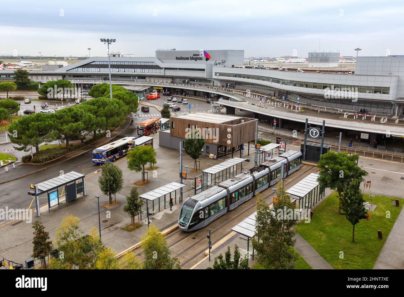 Modern light rail tram model Alstom Citadis public transport transit at Blagnac airport in Toulouse, France Stock Photo
