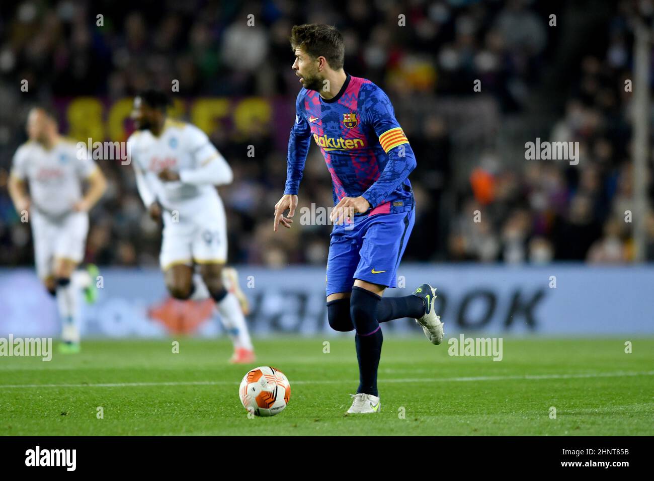 Barcelona,Spain.17 February,2022.  Gerard Pique (3) of FC Barcelona during the Europa League match between FC Barcelona and SSC Napoli at Camp Nou Stadium. Credit: rosdemora/Alamy Live News Stock Photo