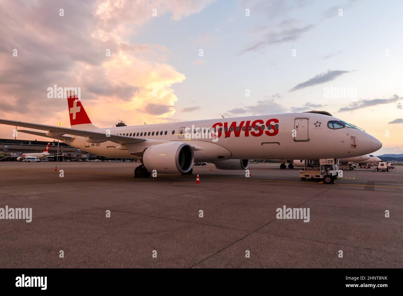 Swiss Airbus A220-300 airplane Zurich airport in Switzerland Stock Photo