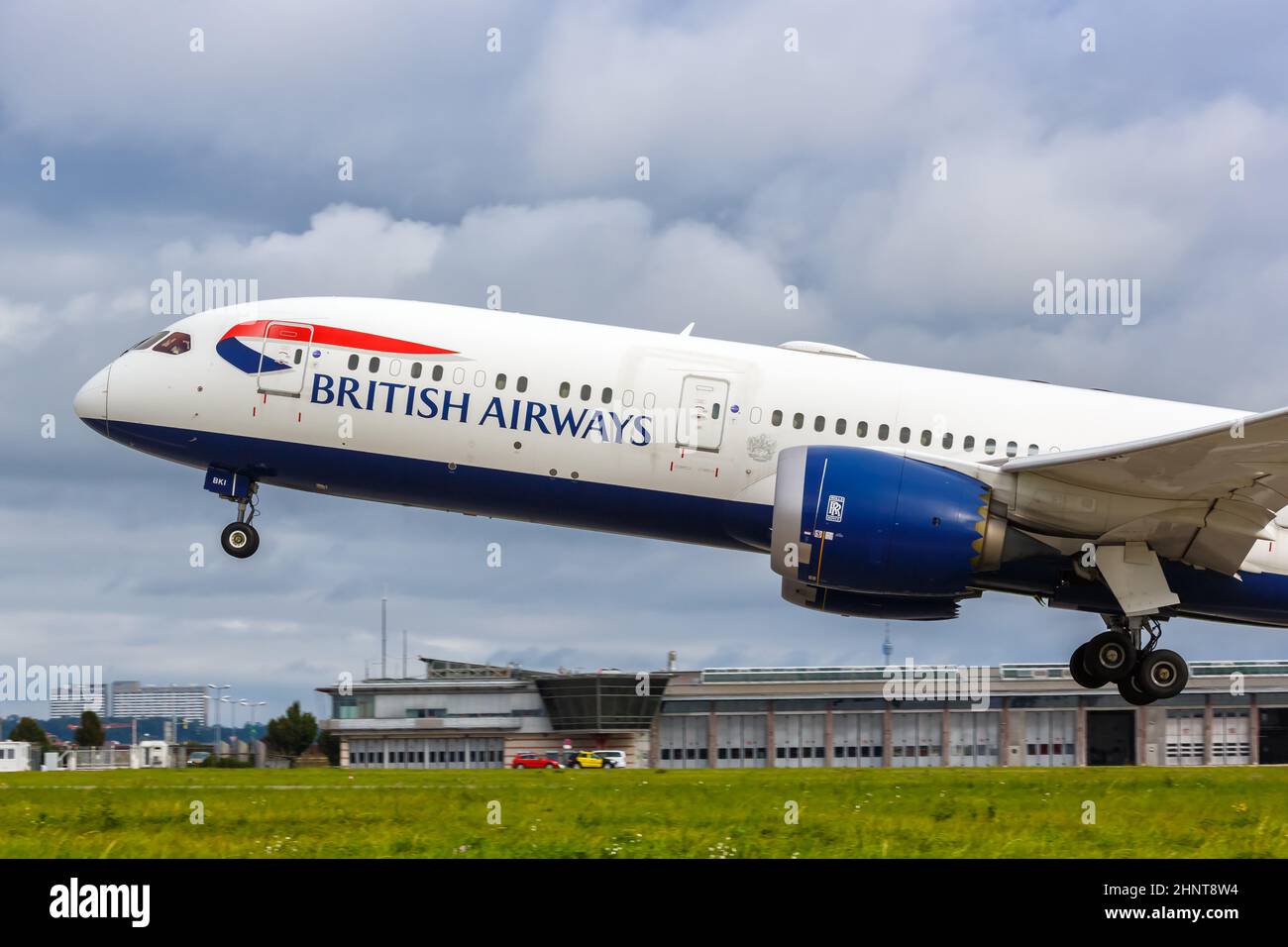 British Airways Boeing 787-9 Dreamliner airplane Stuttgart airport in Germany Stock Photo