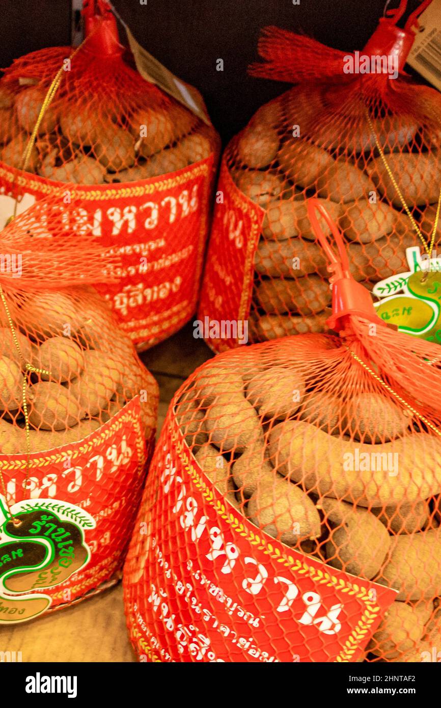 Tamarind packed in bags of street food Bangkok Thailand. Stock Photo