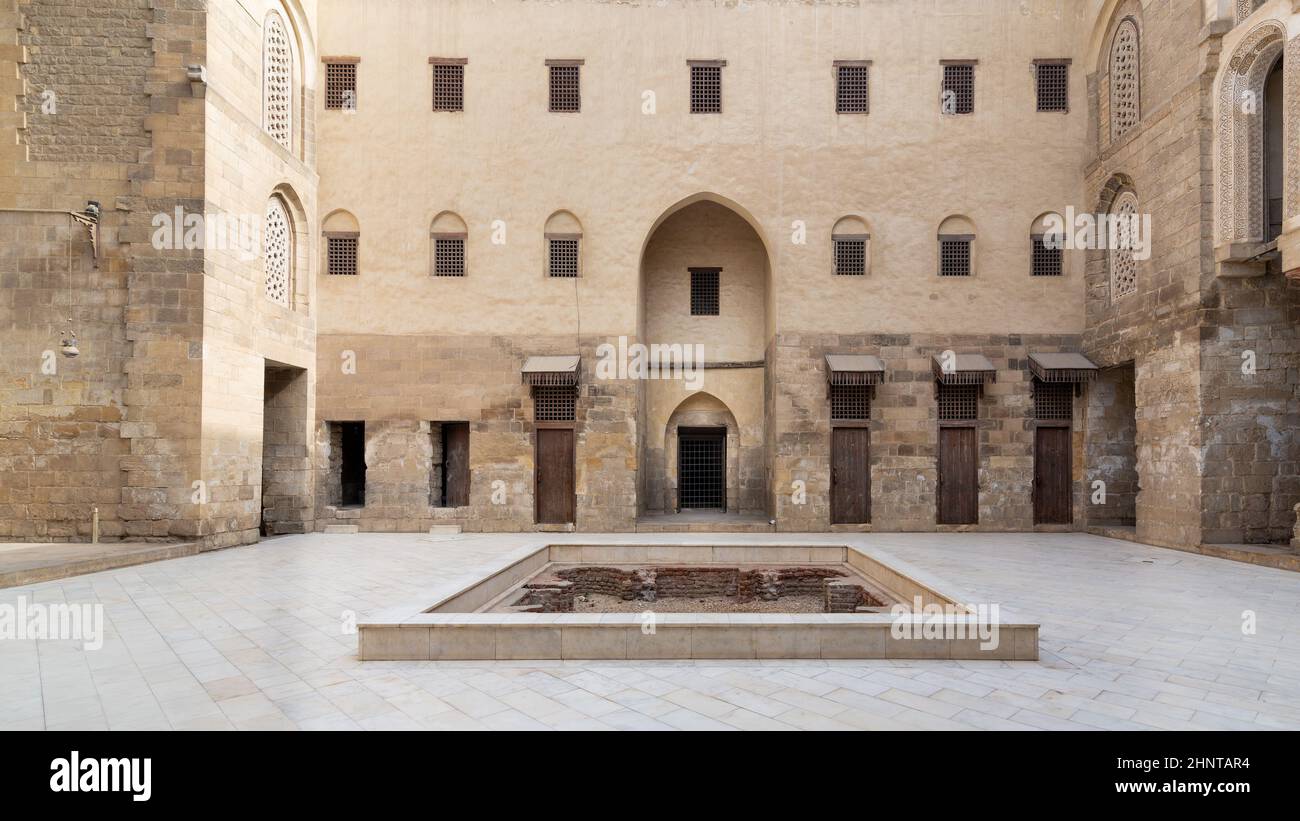 Main courtyard of Mamluk era public historic mosque of Sultan Qalawun, Moez Street, Cairo, Egypt Stock Photo